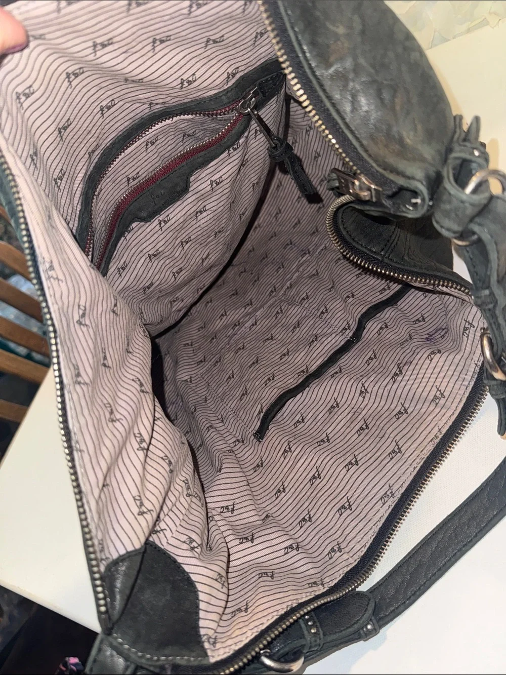 Textured Black Leather Hobo Shoulder Bag